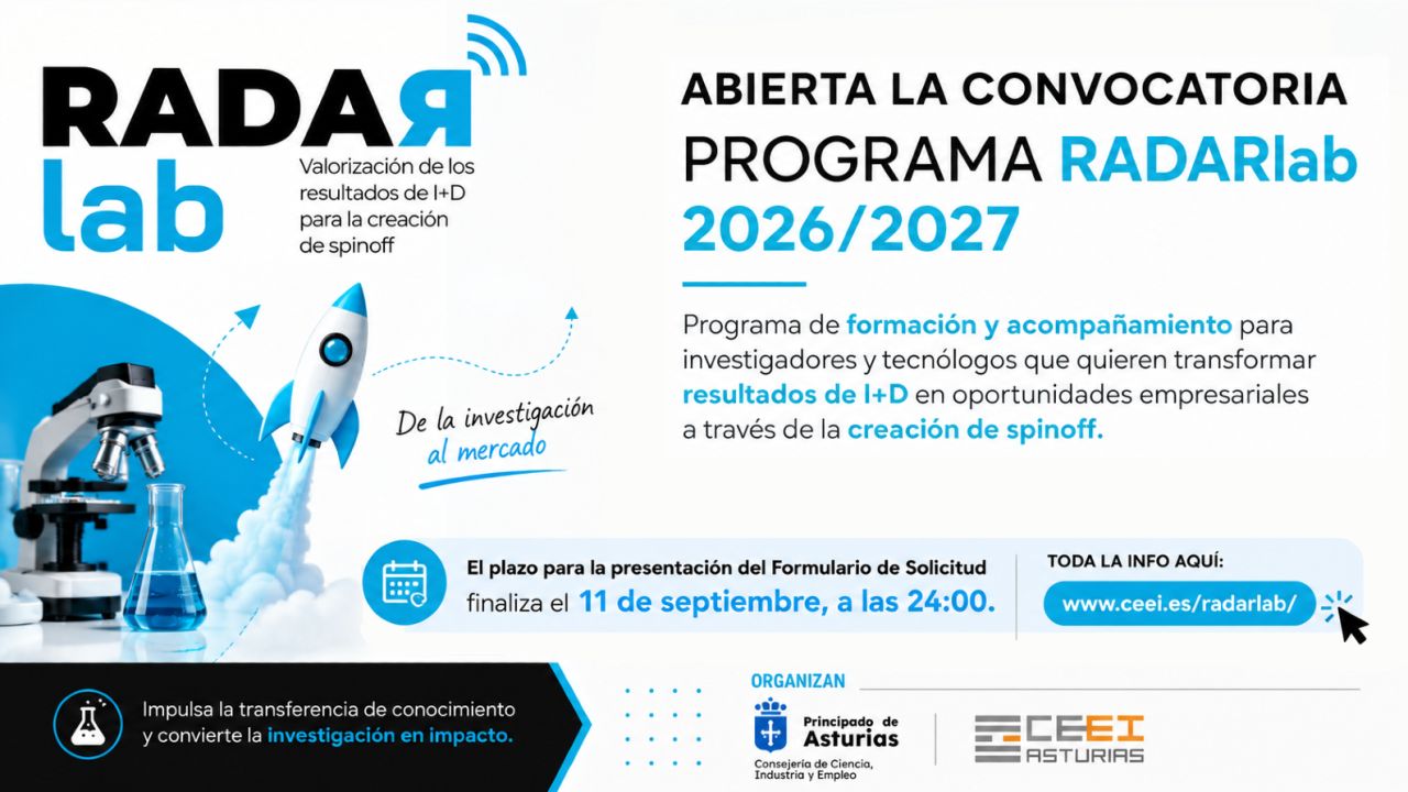 Imagen RADARLab 2026/2027 abre su convocatoria para impulsar la creación de empresas de base tecnológica